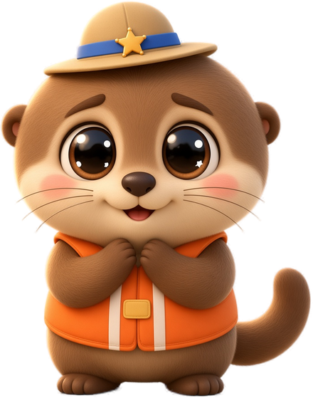 Tripp the Otter, LakeTripper's mascot, in a ranger hat and life vest